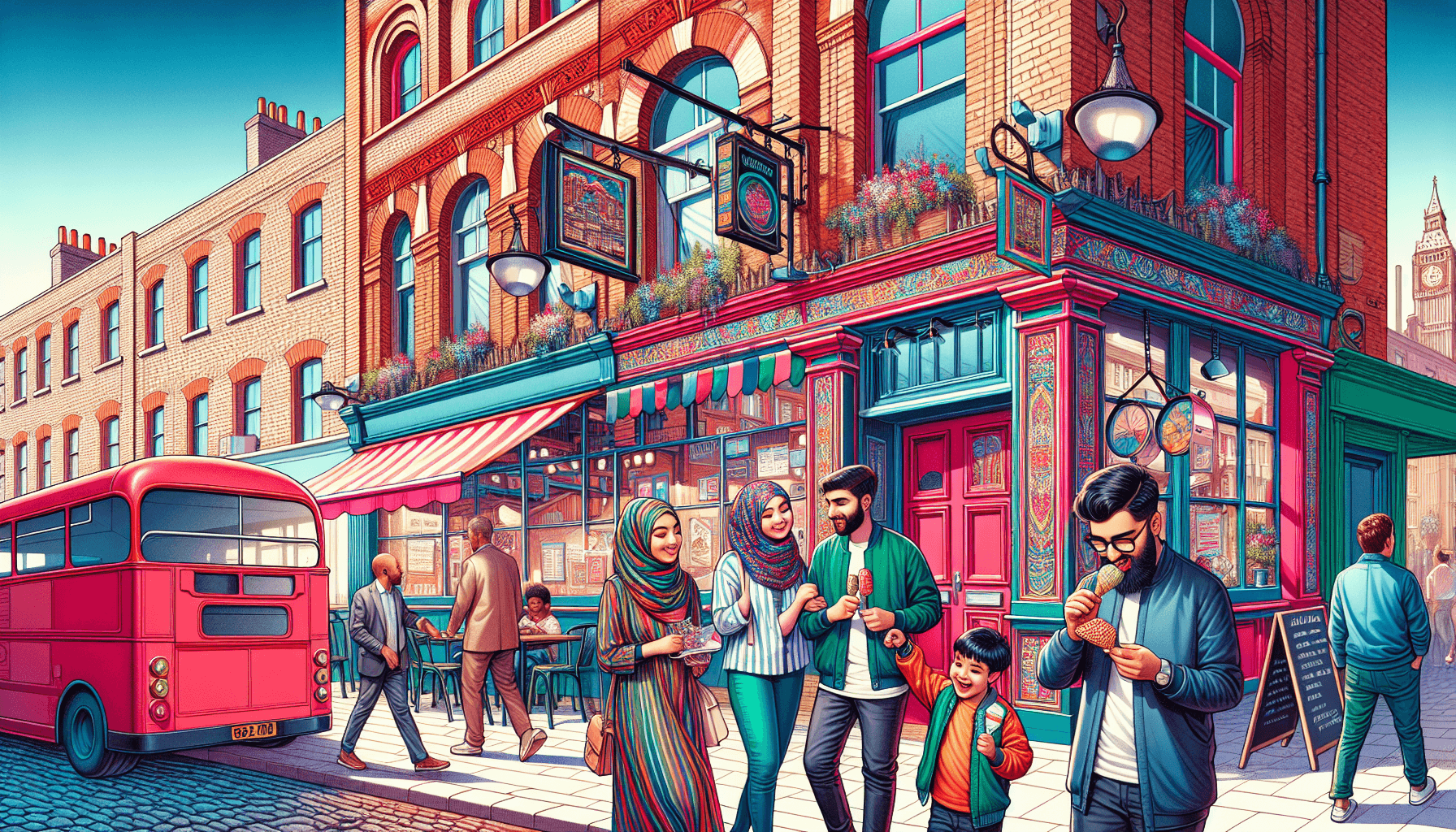 Exterior of a modern UK restaurant on a bustling street